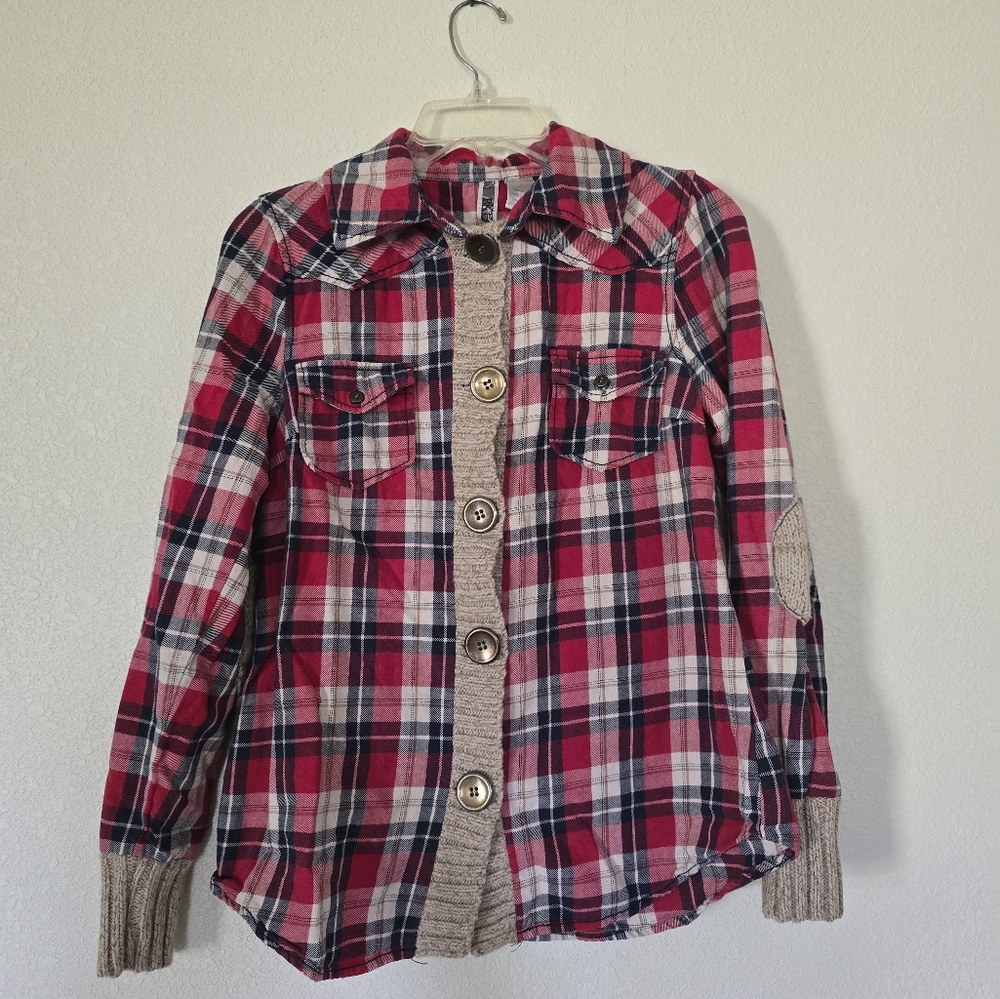 Plaid Button-Up Shirt with Elbow Patches